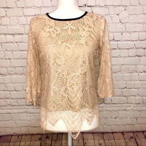 Crochet Lace Top with Trim and Tie Neck, sz Small